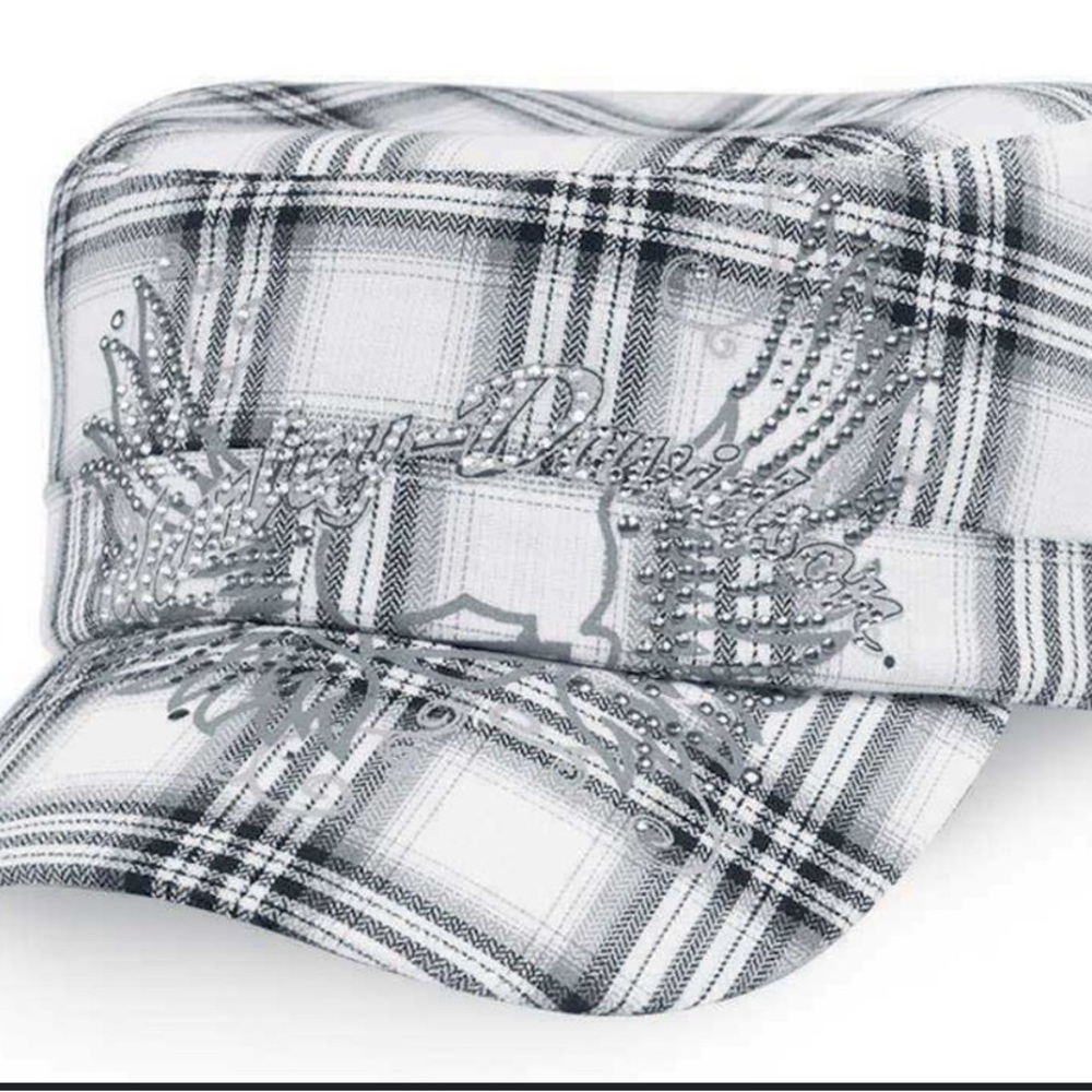 Harley-Davidson Plaid Cap with Rhinestone Detail - Black and White
